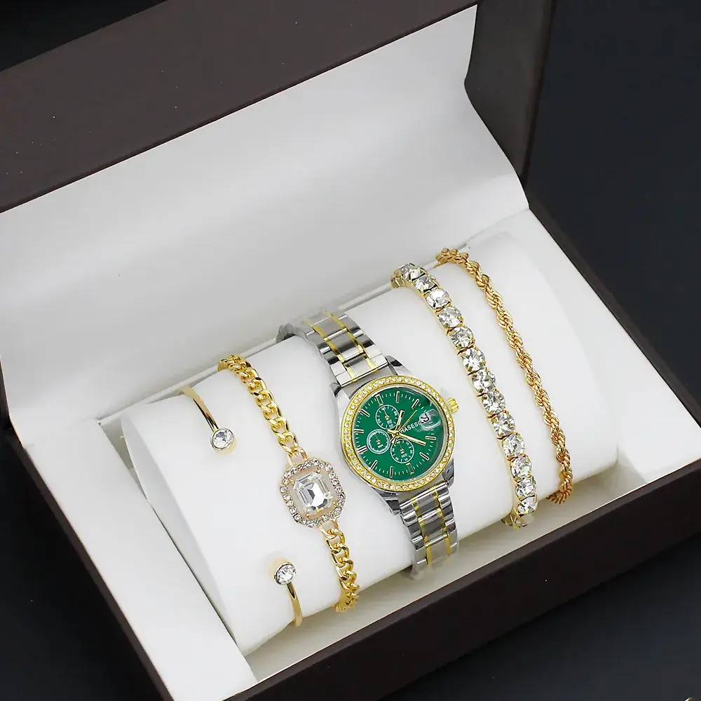 Gold Plated Women's Quartz Watch with Crystal Bracelet - Image 2