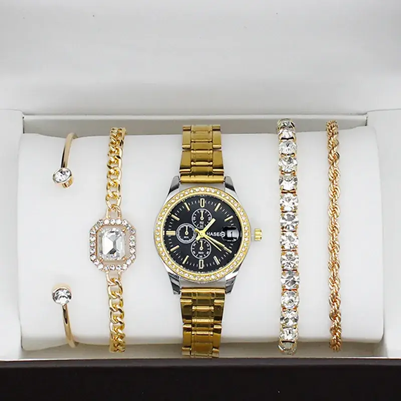 Gold Plated Women's Quartz Watch with Crystal Bracelet - Image 9