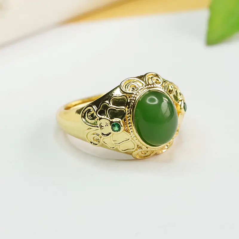 Green Jade Jasper Ring with Gold Plating - Image 3