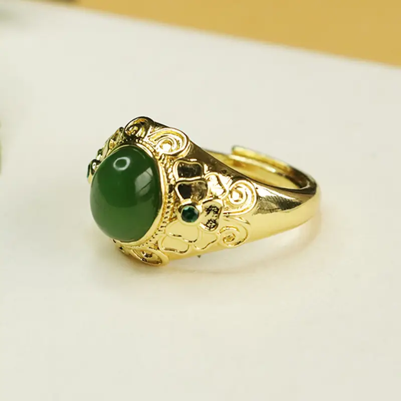 Green Jade Jasper Ring with Gold Plating - Image 4