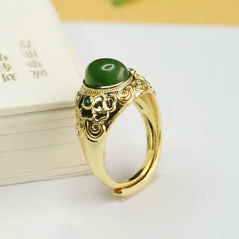 Green Jade Jasper Ring with Gold Plating - Image 5