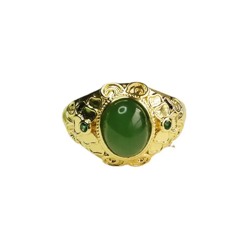 Green Jade Jasper Ring with Gold Plating - Image 6