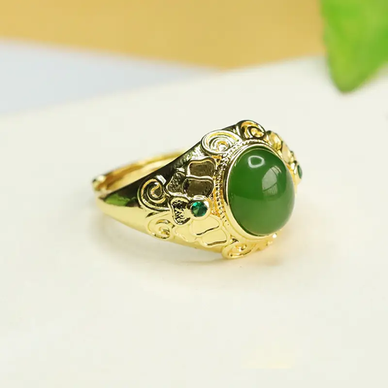 Green Jade Jasper Ring with Gold Plating — feature 9
