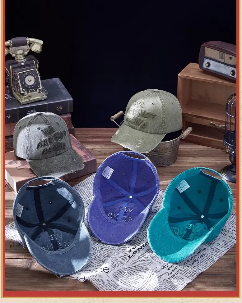 Embroidered Blue Washed Beaded Cap for Men Women — feature 10