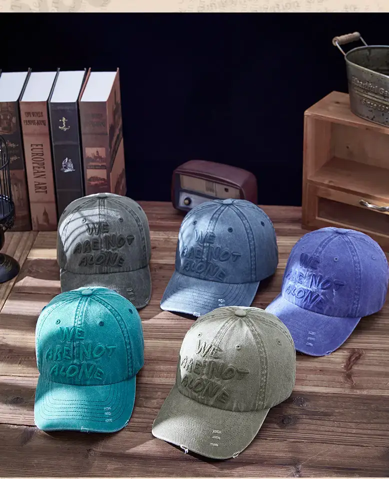 Embroidered Blue Washed Beaded Cap for Men Women — feature 17