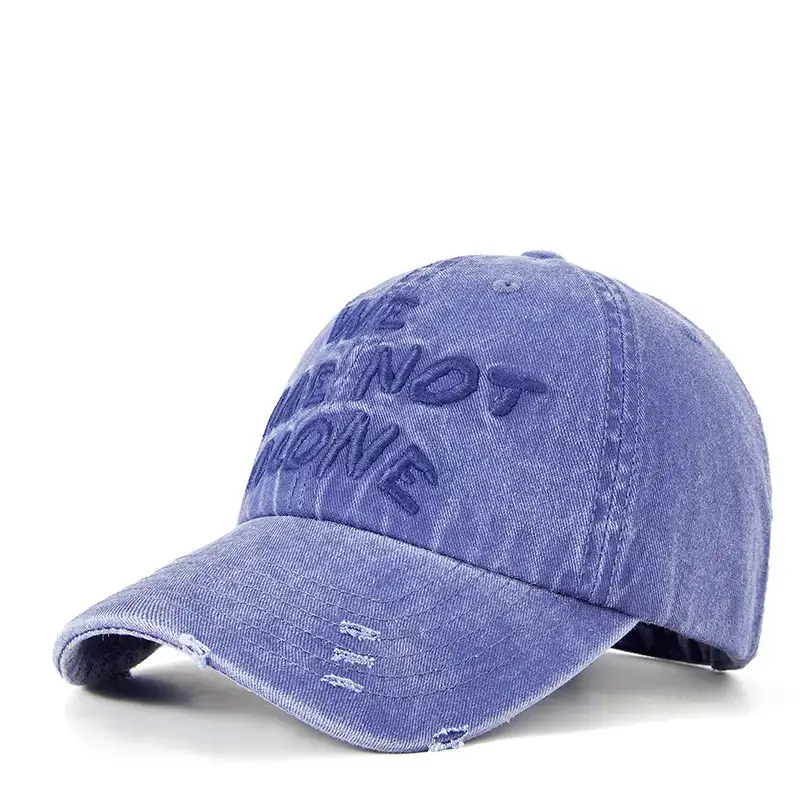 Embroidered Blue Washed Beaded Cap for Men Women - Image 2