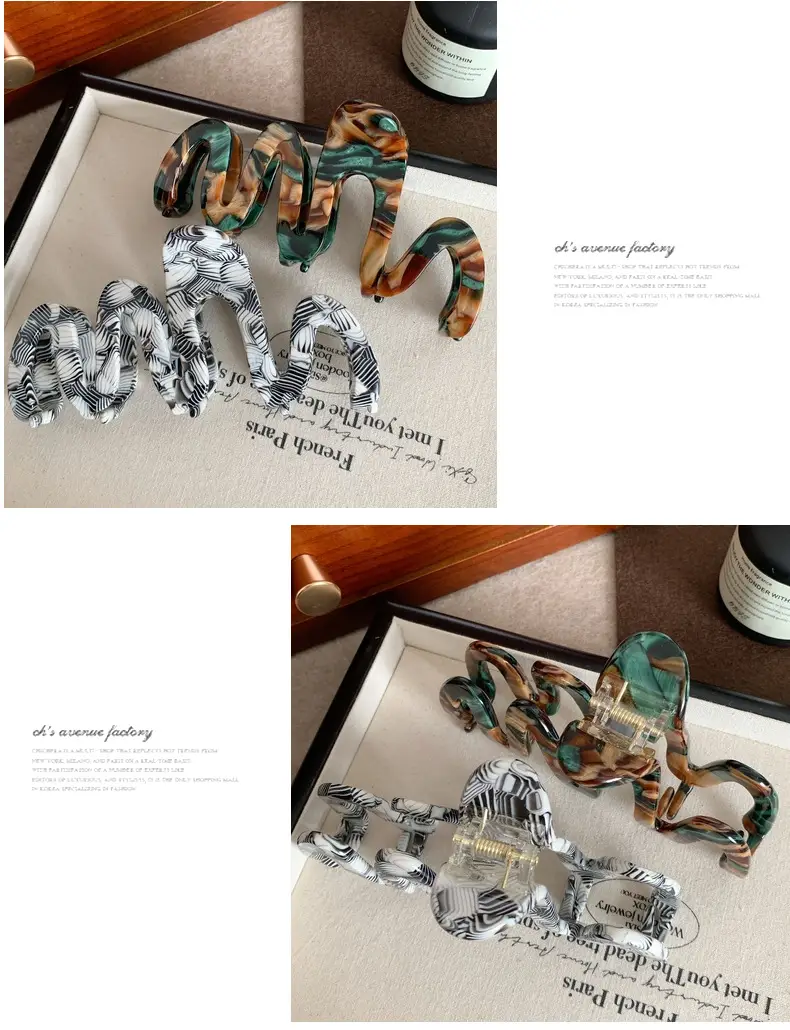 High-Grade Wave Acrylic Hair Pins Green Yellow — feature 9