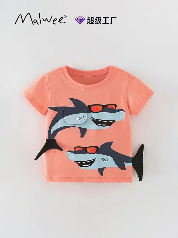 Mawlee Boys Shark Print T-Shirt Orange