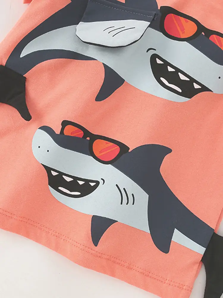 Mawlee Boys Shark Print T-Shirt Orange