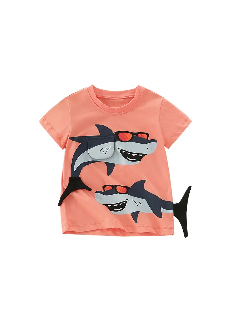 Mawlee Boys Shark Print T-Shirt Orange
