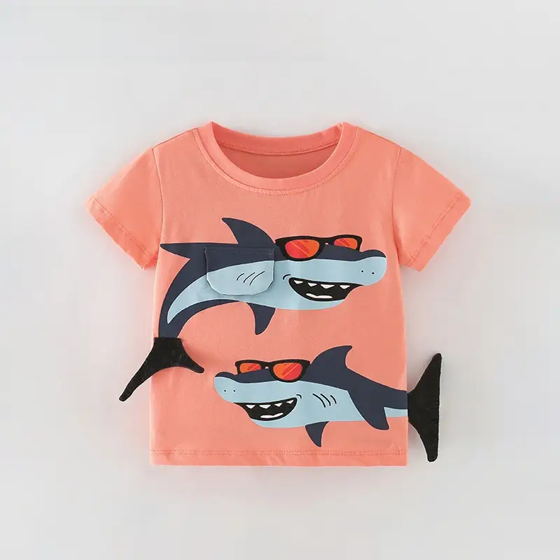 Mawlee Boys Shark Print T-Shirt Orange