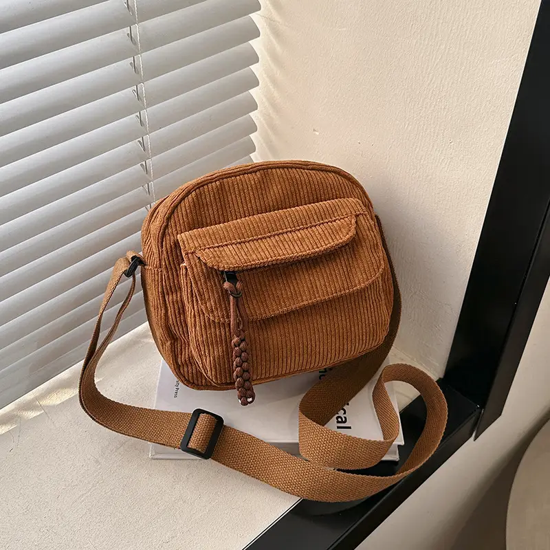Retro Corduroy Shoulder Bag for Women Green - Image 5