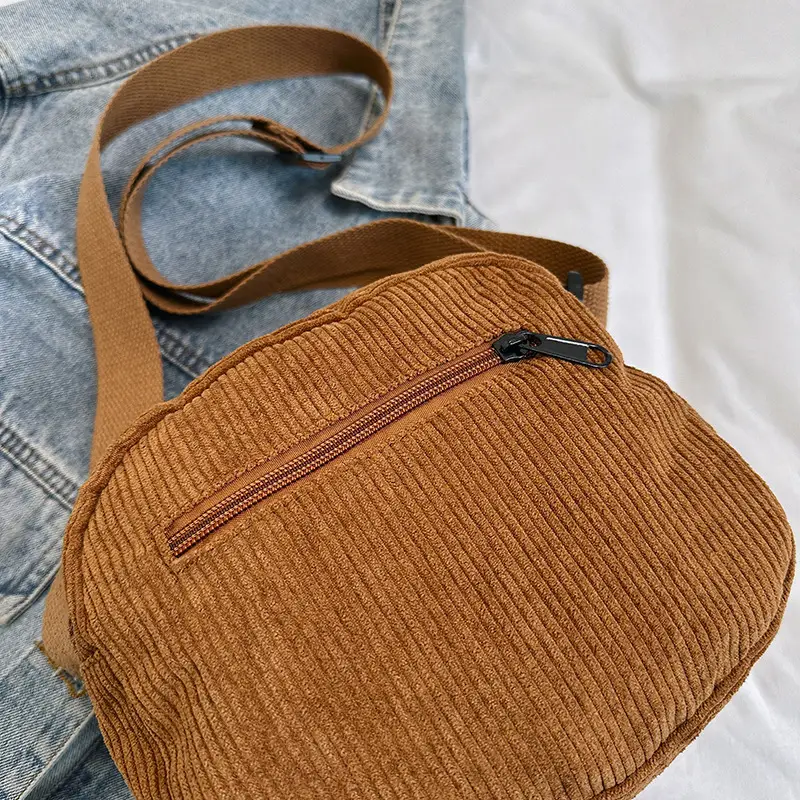 Retro Corduroy Shoulder Bag for Women Green - Image 7