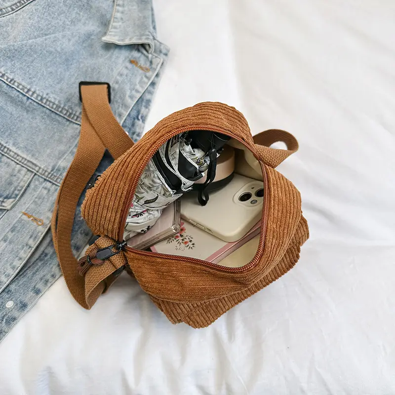 Retro Corduroy Shoulder Bag for Women Green - Image 8