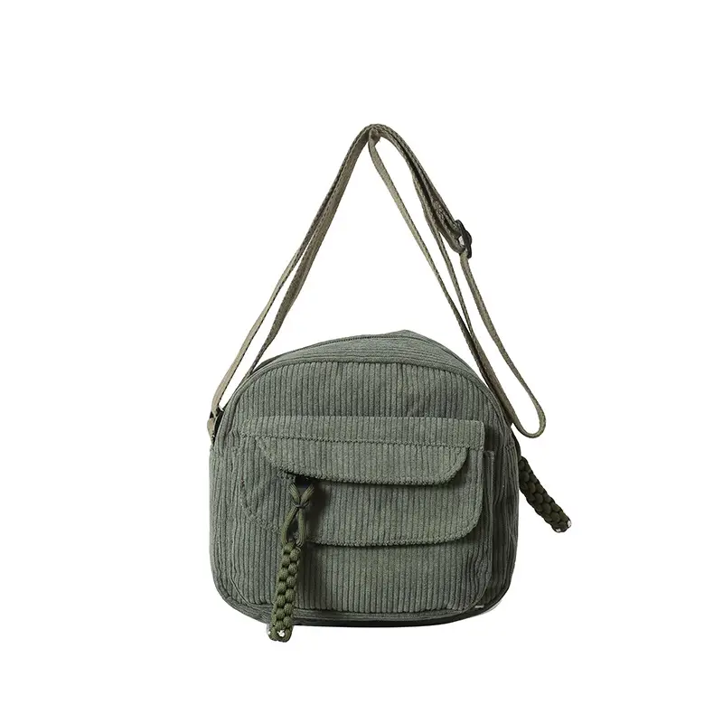 Retro Corduroy Shoulder Bag for Women Green - Image 2
