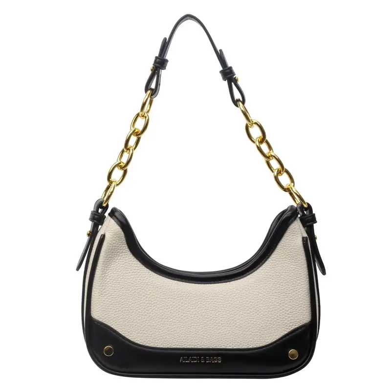 Korean Style Chain Shoulder Messenger Bag Black Beige - Image 2