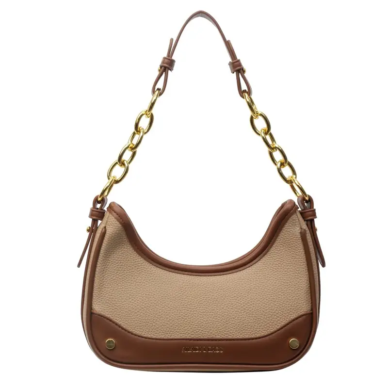 Korean Style Chain Shoulder Messenger Bag Black Beige - Image 3