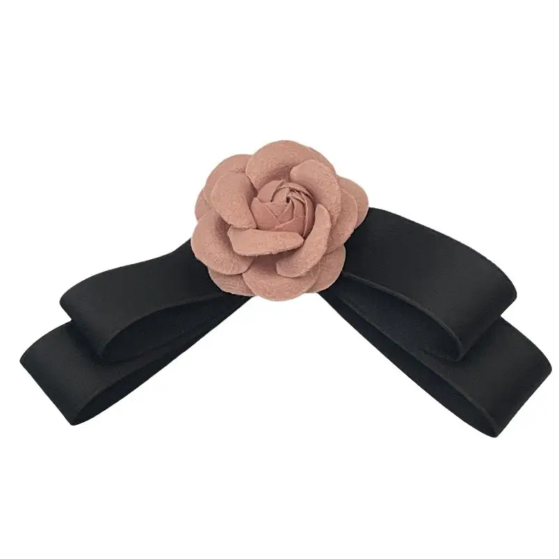 Black Camellia Bow Hairpin with Pink Rose Decor - Image 6