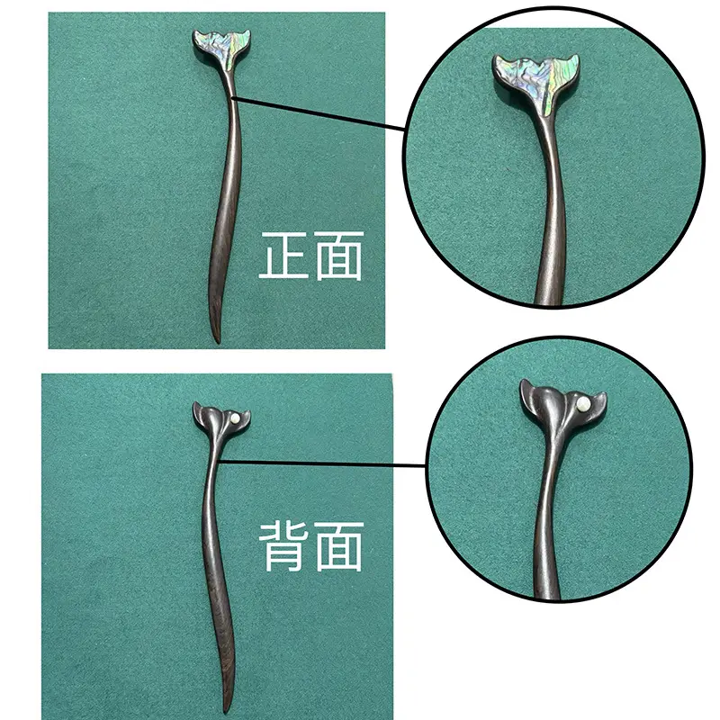 Vintage Ebony Fish Tail Chopsticks for Updo — feature 2