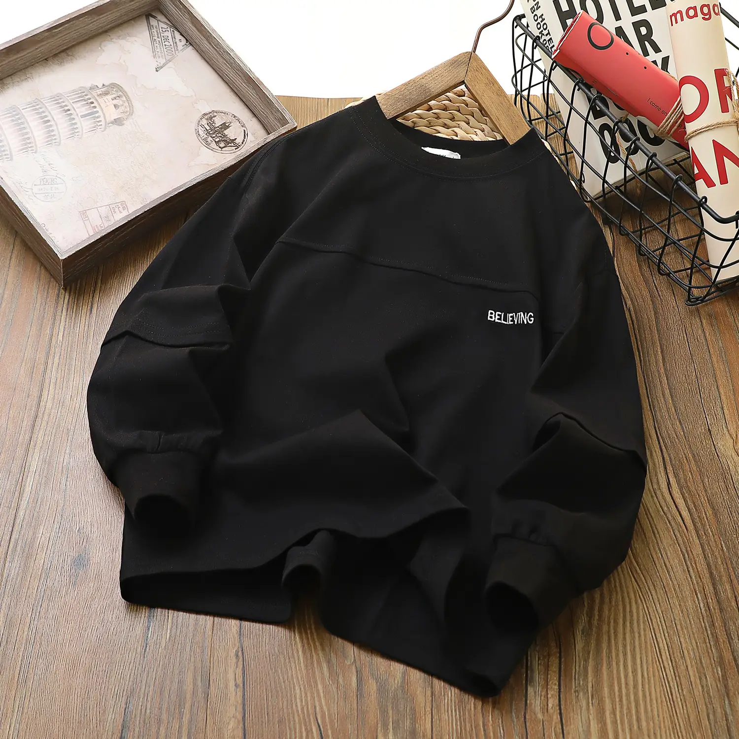 Boys Pure Cotton Crew Neck Black T-Shirt