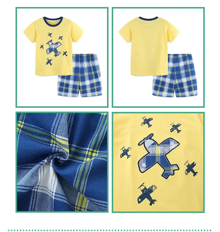 Summer Boys Plaid Shorts Cotton Two-Piece Suit — feature 38
