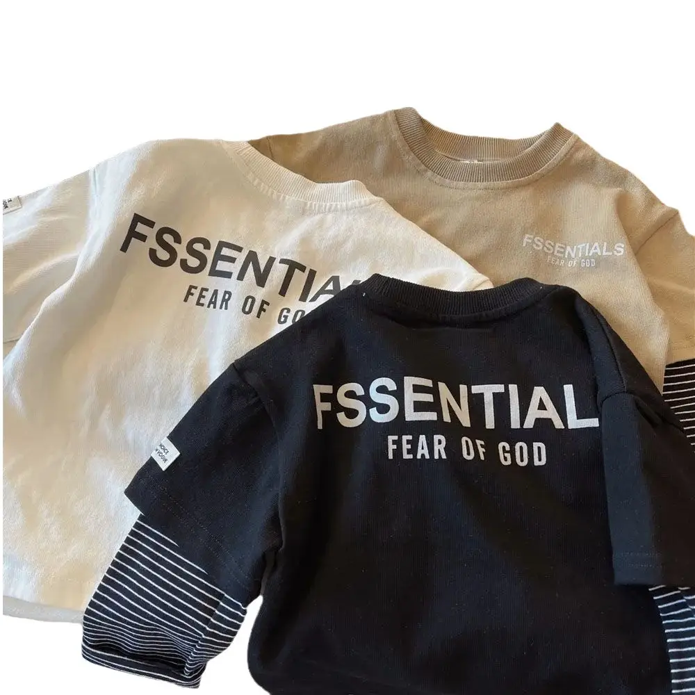 Boys Cotton Fake Two-Piece T-Shirt Black Gold 2026 - Image 8