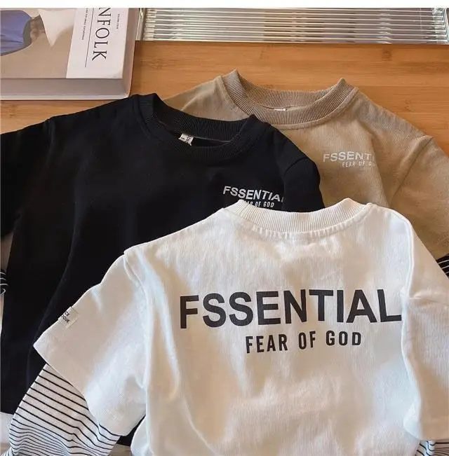 Boys Cotton Fake Two-Piece T-Shirt Black Gold 2026 — feature 10