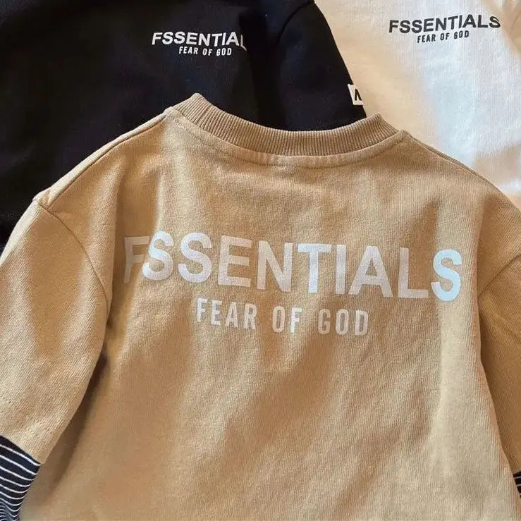 Boys Cotton Fake Two-Piece T-Shirt Black Gold 2026 - Image 3