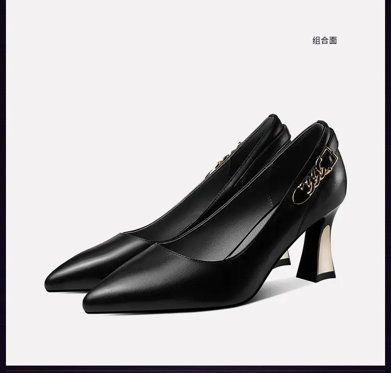 Shallow Mouth Thick Heel Leather Shoes 2025 Spring New Soft Leather Black High Heels Pointed Professional All-match Women's Shoes — feature 12