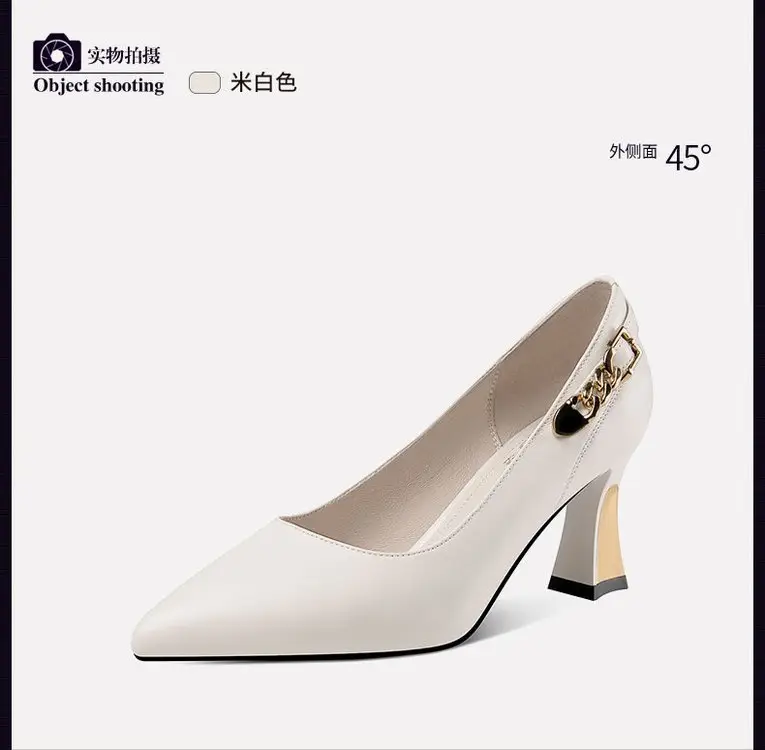 Shallow Mouth Thick Heel Leather Shoes 2025 Spring New Soft Leather Black High Heels Pointed Professional All-match Women's Shoes — feature 14