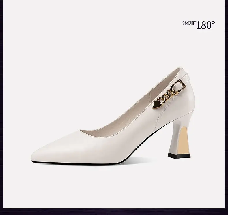 Shallow Mouth Thick Heel Leather Shoes 2025 Spring New Soft Leather Black High Heels Pointed Professional All-match Women's Shoes — feature 15
