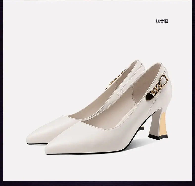 Shallow Mouth Thick Heel Leather Shoes 2025 Spring New Soft Leather Black High Heels Pointed Professional All-match Women's Shoes — feature 16