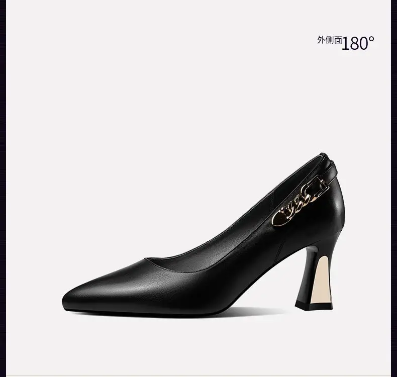 Shallow Mouth Thick Heel Leather Shoes 2025 Spring New Soft Leather Black High Heels Pointed Professional All-match Women's Shoes — feature 17
