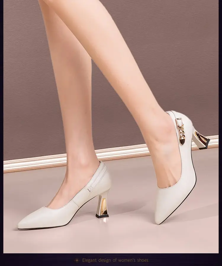 Shallow Mouth Thick Heel Leather Shoes 2025 Spring New Soft Leather Black High Heels Pointed Professional All-match Women's Shoes — feature 7
