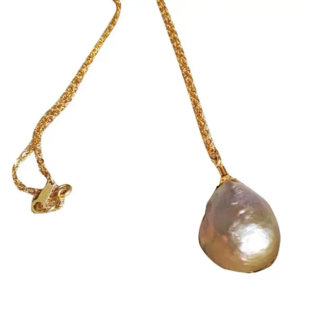 14K Gold Pearl Necklace with Baroque Design - Image 3