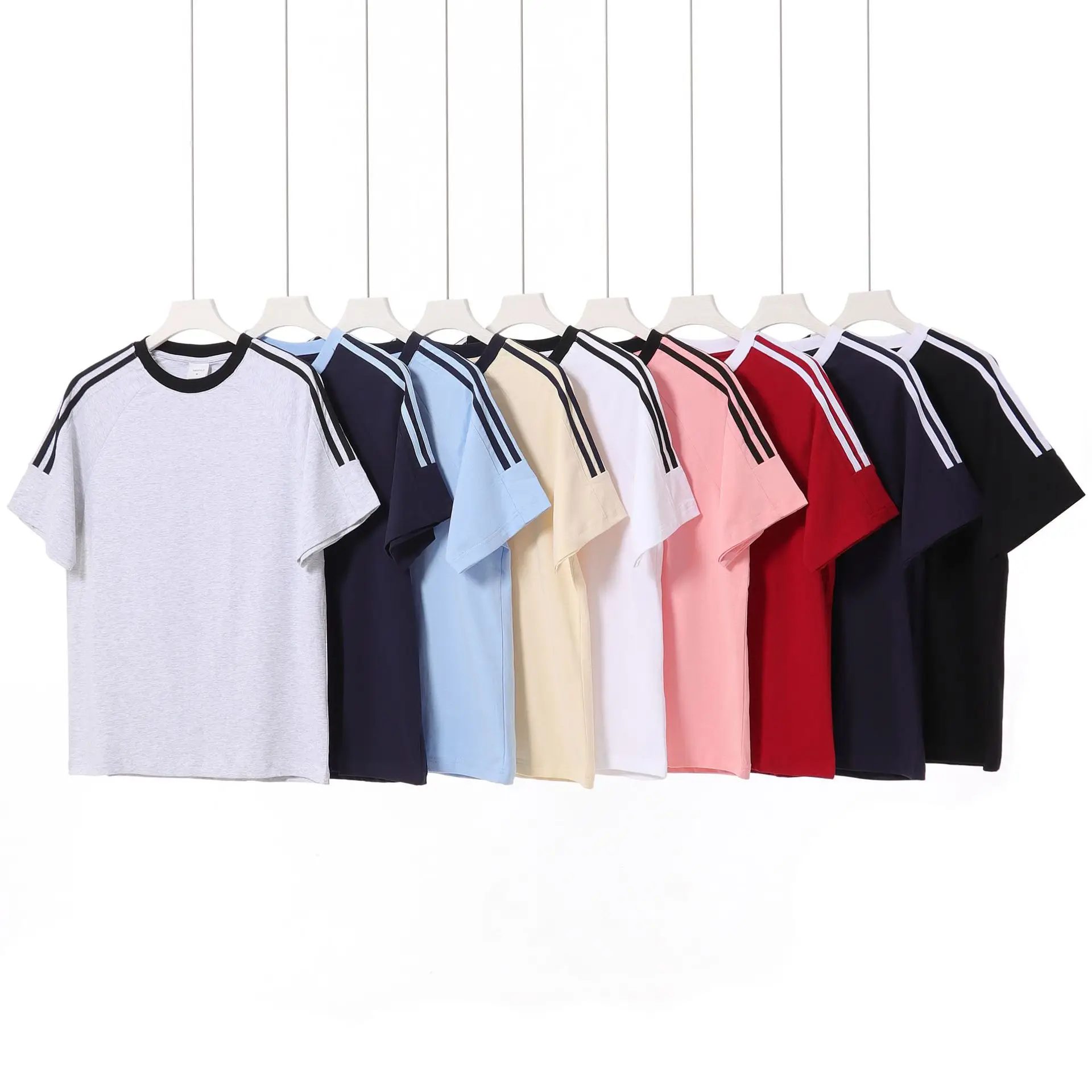 Men Red Three Bar T-Shirt 250g Cotton - Image 9