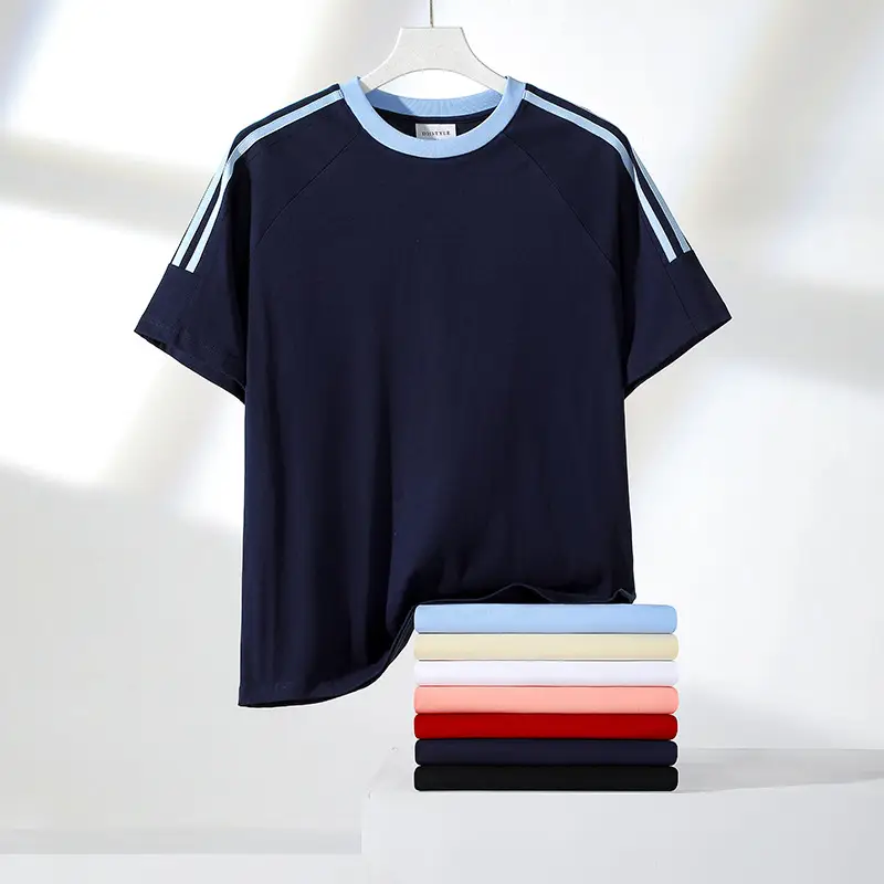 Men Red Three Bar T-Shirt 250g Cotton - Image 12