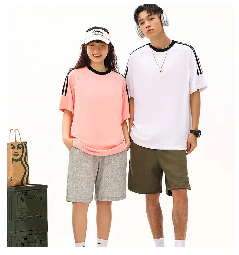 Men Red Three Bar T-Shirt 250g Cotton — feature 2