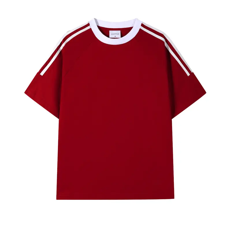 Men Red Three Bar T-Shirt 250g Cotton - Image 7