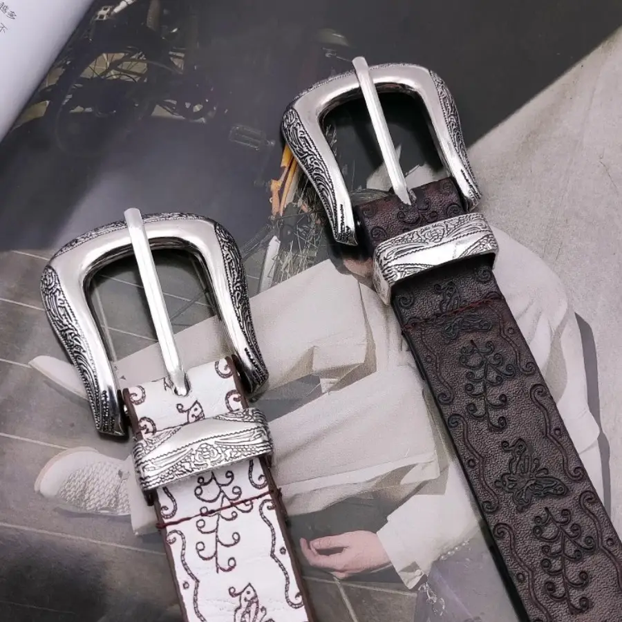 American Embossed White Belt for Women with Butterfly Design