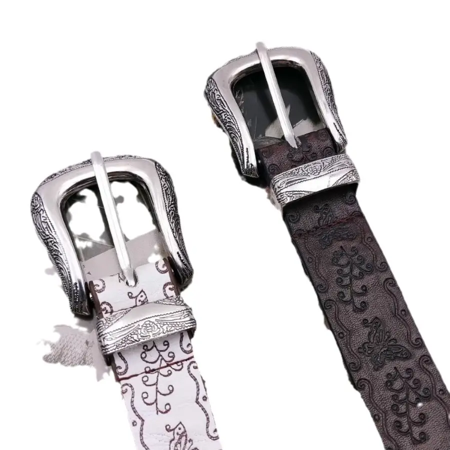American Embossed White Belt for Women with Butterfly Design