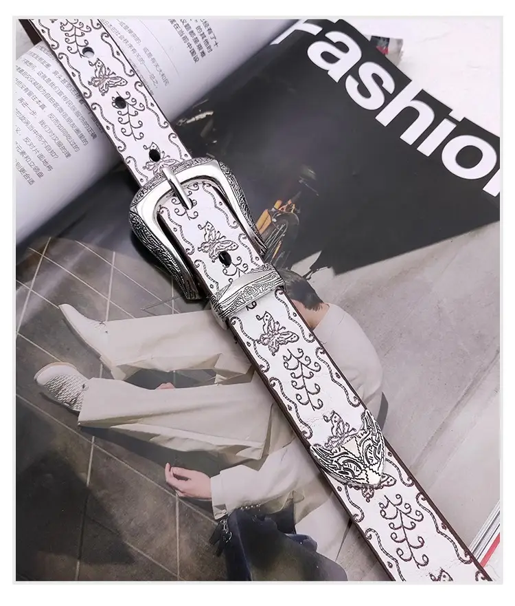 American Embossed White Belt for Women with Butterfly Design — feature 2