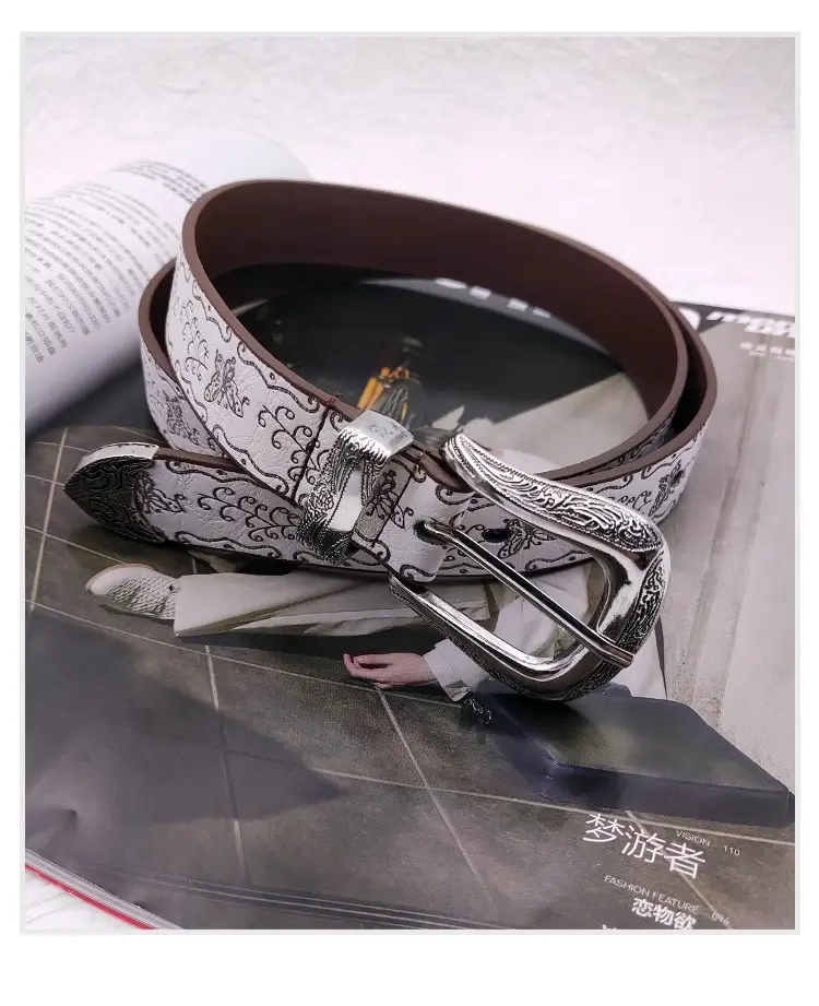 American Embossed White Belt for Women with Butterfly Design — feature 3