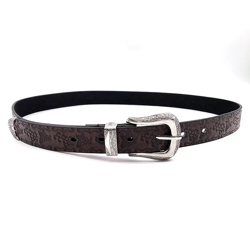 American Embossed White Belt for Women with Butterfly Design