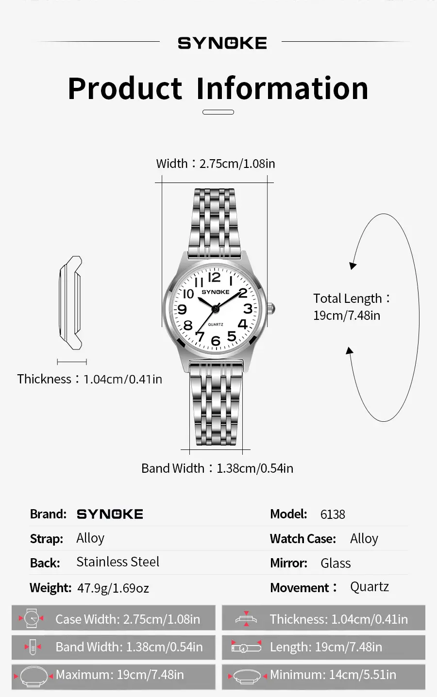 SYNOKE Women's Silver Digital Watch with Chain Strap — feature 20