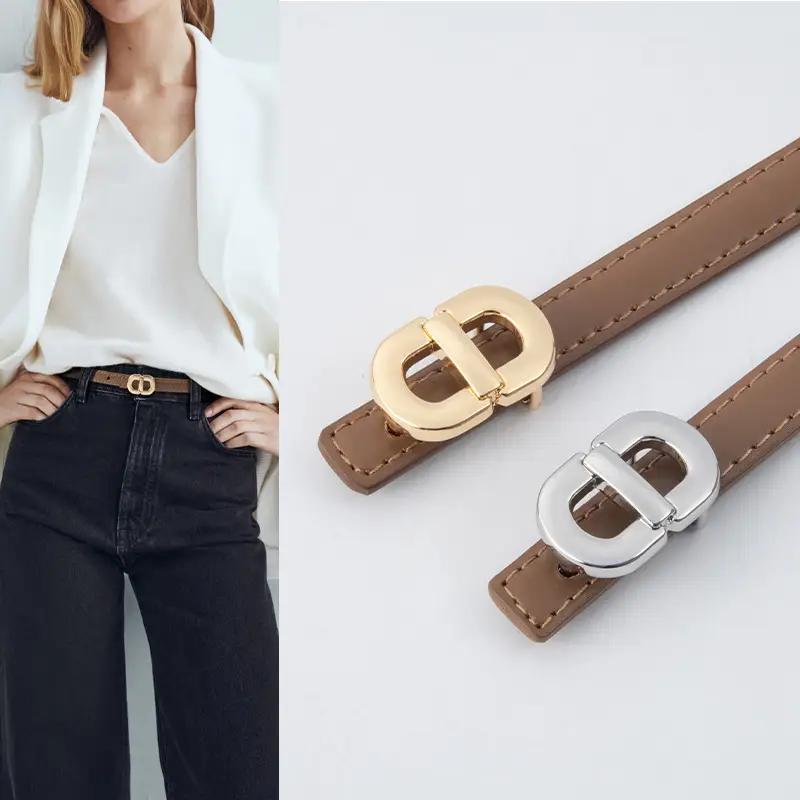 Women Genuine Leather Belt with Gold & Silver Buckle - Image 13