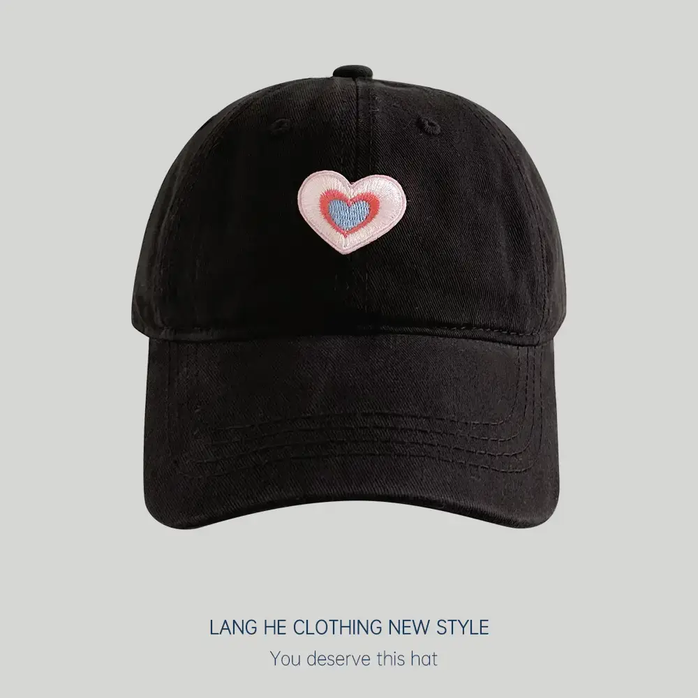 Black Patch Love Baseball Cap Women Small Face-Plooking Korean Style - Image 4