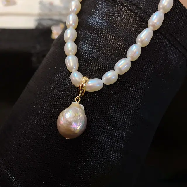 14k Gold Pearl Bracelet Necklace Pendant Set - Image 10