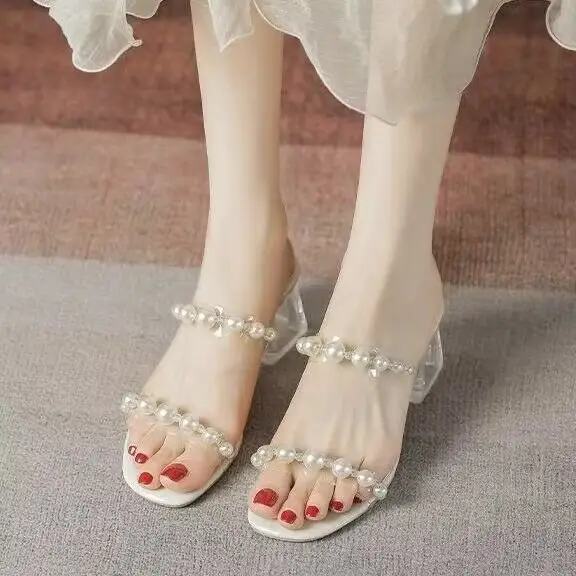 Women's summer sandals 2024 New chunky heel high heel beach sandals fairy style casual sandals with skirt — feature 5