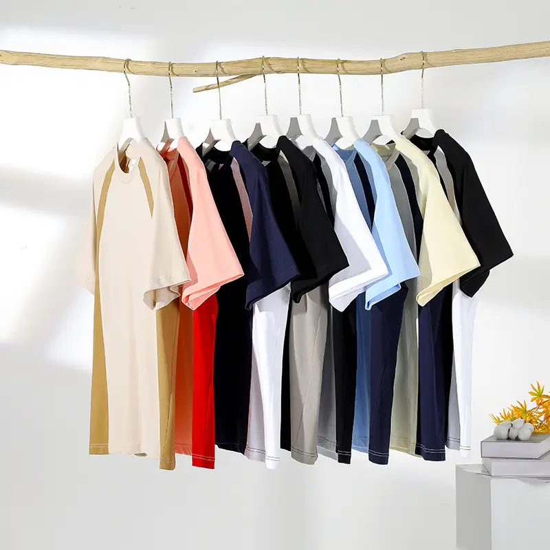 Men Cotton Crewneck T-Shirt Light Beige Black 250g